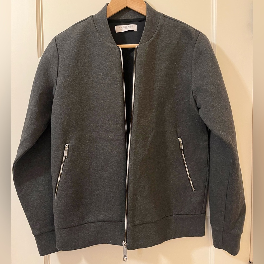 Discontinued Everlane • Street Fleece Bomber Jacket • Charcoal Gray • Petite S - Picture 5 of 7